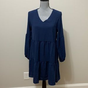 Ladies long sleeve V neck pop over dress